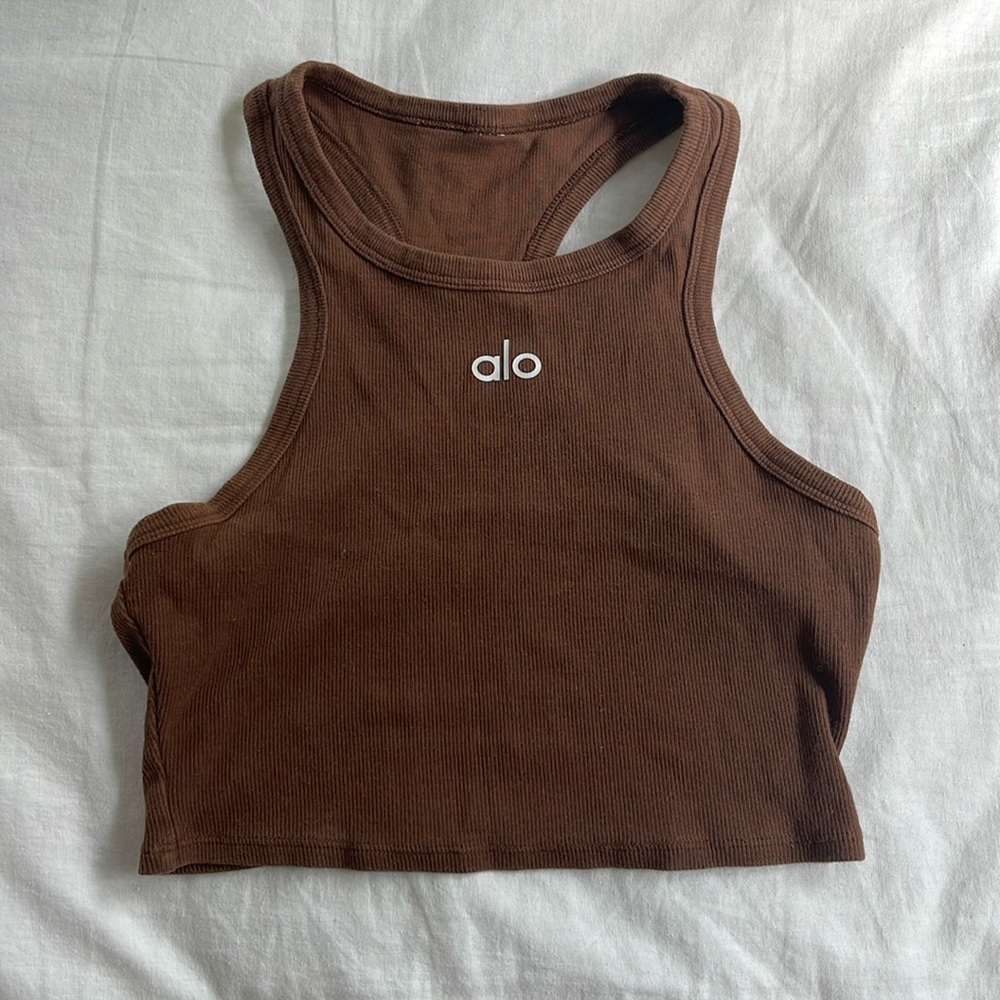 Alo Yoga Racerback Crop Top - Brown XS